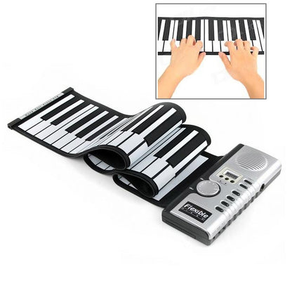 61-key roll-up soft keyboard piano with white control panel and black keys