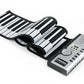 Foldable 61-key soft keyboard piano with speaker grille and white control surface