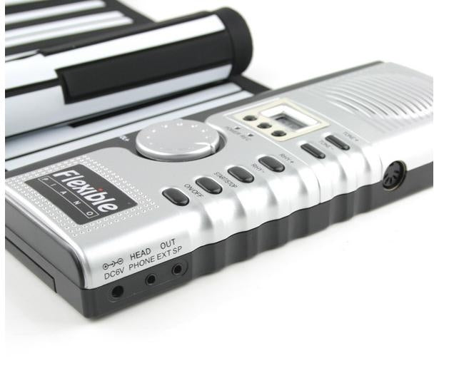 Soft keyboard piano rear panel with DC power and phone output ports