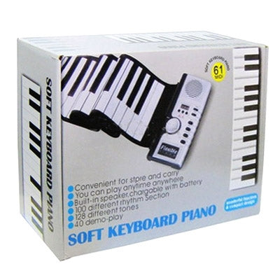 Retail box for 61-key soft roll-up keyboard piano with white and black key art