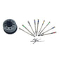 Watch repair screwdriver set with round base and 9 metal tools, colored tips