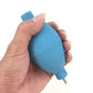 Blue rubber air blower held in hand for watch cleaning
