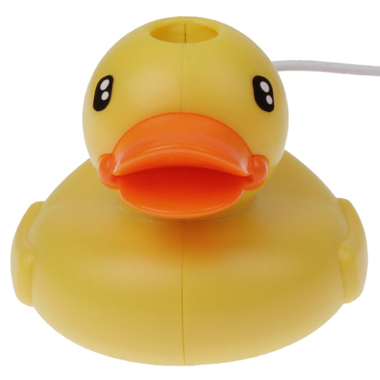 Yellow duck-shaped air humidifier head with orange beak and smiling face details