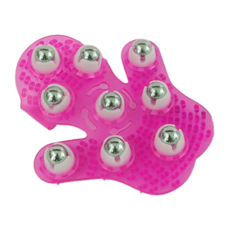 Magenta palm-shaped massager, top view, with nine silver massage balls