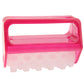 Pink roller massager close-up with rows of white massage nubs and frame