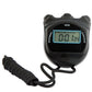 Black digital stopwatch with lanyard cord, blue LCD screen and MODE button