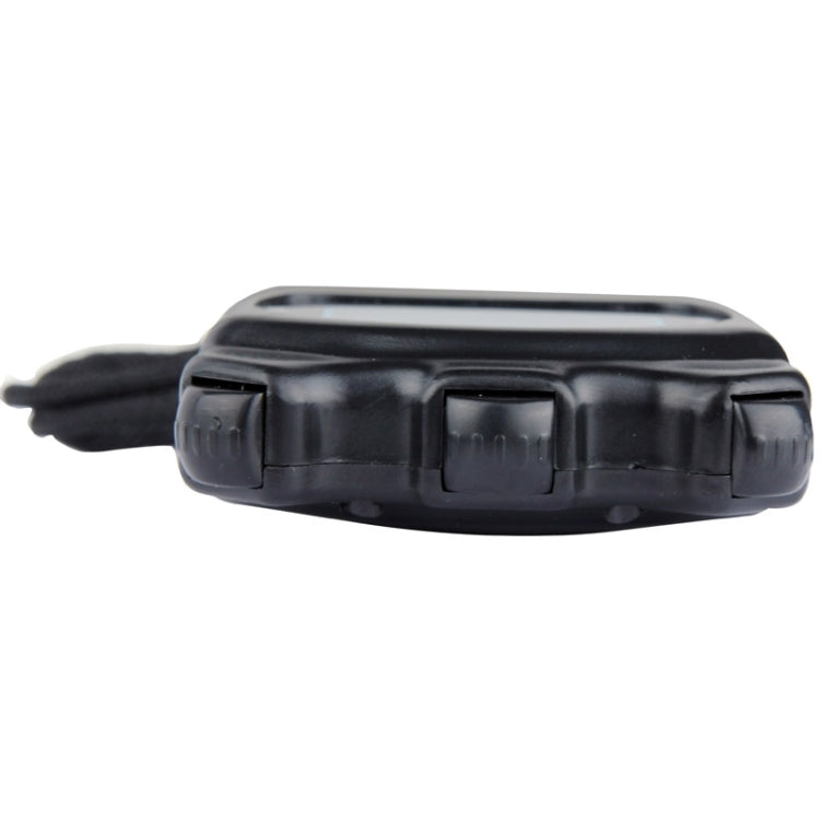 Black stopwatch bottom housing with lanyard cord and side button detail