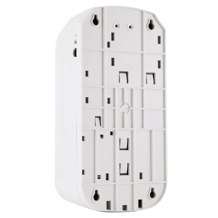 Back view of white touchless liquid soap dispenser showing mounting ports and screws