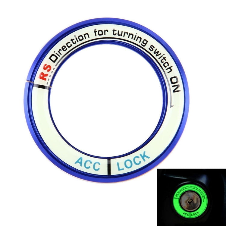 Blue aluminum ignition key ring with ACC and LOCK markings around the inner hole
