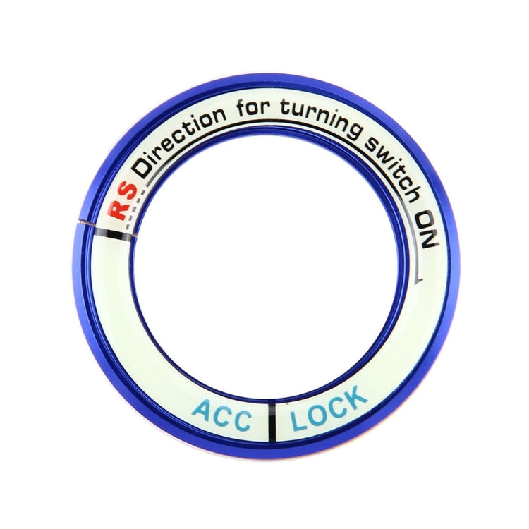 Blue aluminum ignition key ring with ACC and LOCK markings, circular inner opening