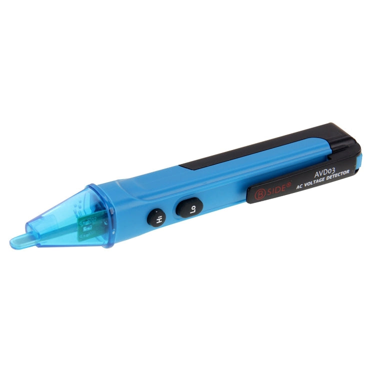 Blue non-contact AC voltage detector pen with indicator window and black controls