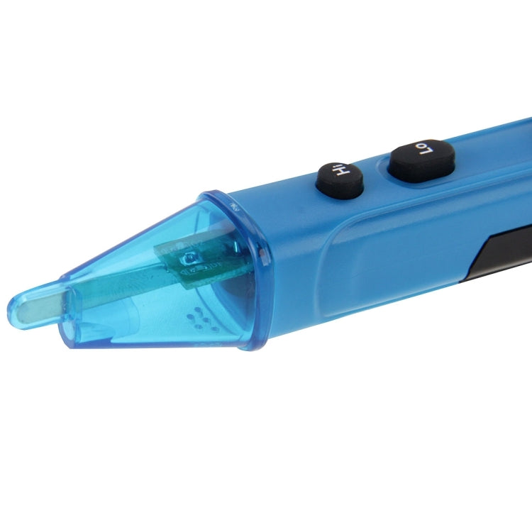 Blue non-contact AC voltage detector tip with window and two top buttons