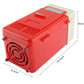 Red mini USB beverage cooler/heater with top control area and rear fan grill