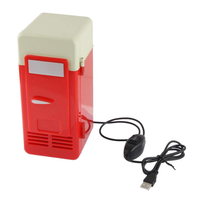 Red and cream mini USB beverage cooler/heater with USB cable and power cord