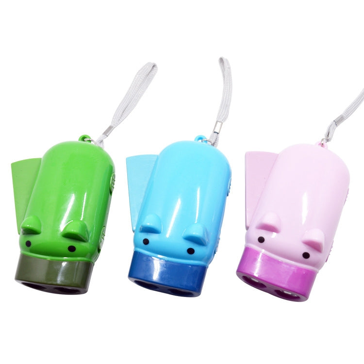 Animal-shaped emergency LED flashlights with straps, green, blue, and pale pink views
