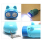 Blue animal emergency LED flashlight with two-lens face and silver strap ring