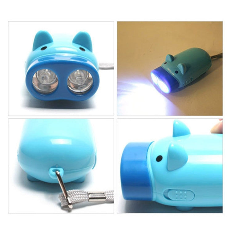 Blue animal emergency LED flashlight with two-lens face and silver strap ring