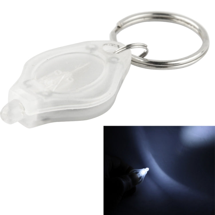 Clear transparent mini LED keychain flashlight with metal key ring and small LED lens