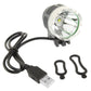 Bicycle headlamp light kit with USB cable, mounting straps, and silver LED front