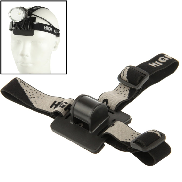 Adjustable head strap with black and gray webbing and front plastic buckle