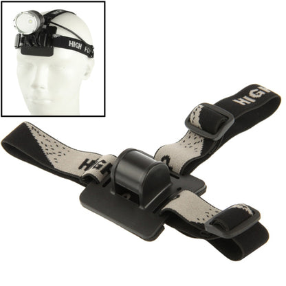Adjustable head strap with black and gray webbing and front plastic buckle