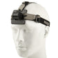 Head-mounted strap with black and gray webbing and front clamp buckle