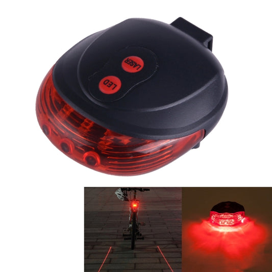 Red LED bicycle tail light with laser-style warning beam, black housing.