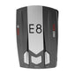 Front panel of black radar detector with E8 marking and up/menu/dn keys