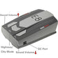 Side view radar detector with menu/on controls and DC power port