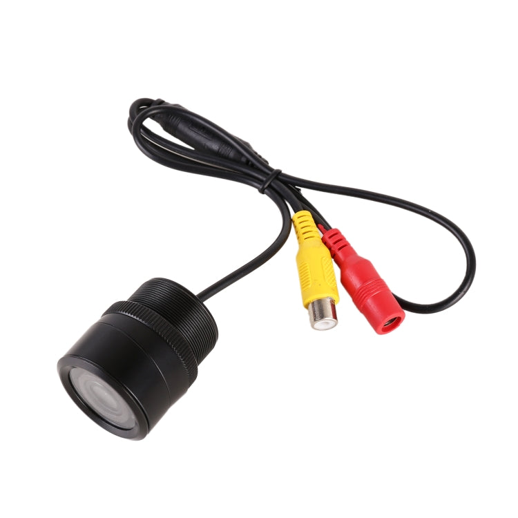 Car rear view camera sensor with black housing and yellow/red RCA cable leads