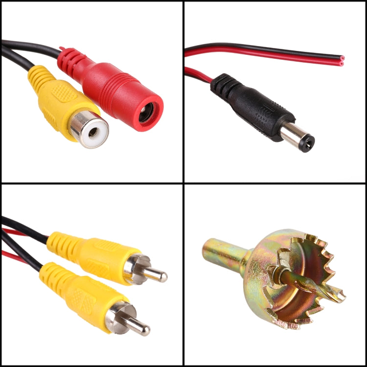 A/V connector cables with yellow, red, and black plugs for car camera wiring