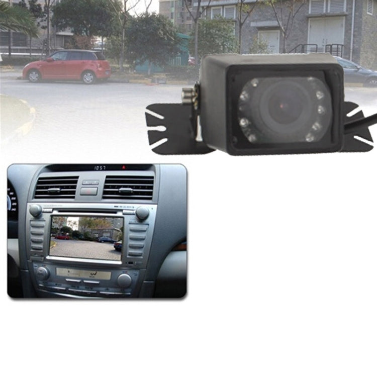 Waterproof rear view car camera with black metal bracket and wide-angle lens