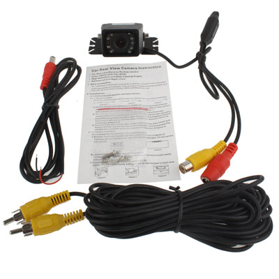 Rear view car camera kit with wiring harness and instruction manual pages
