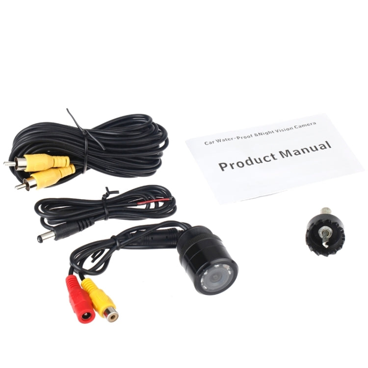 Car rear view camera kit with camera module, cables, and product manual