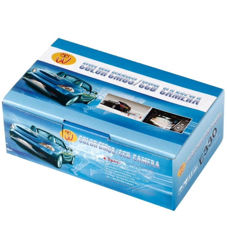 Rear view camera retail box with product images and model number