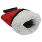 Red sleeve with white fleece lining and black-edged opening for snow shovel
