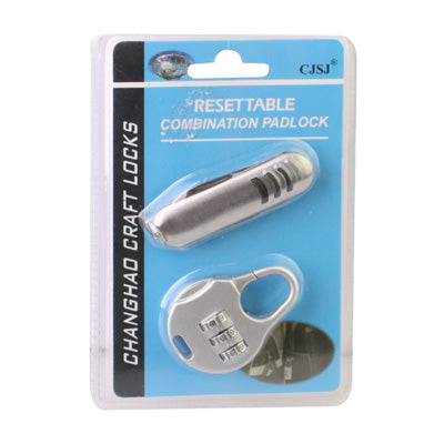 CISI resettable combination padlock product package with mini lock and key ring