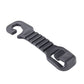 Black plastic car seat hook with rounded prong and locking clip opening
