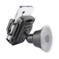 Black phone cradle holder with suction cup base, angled view
