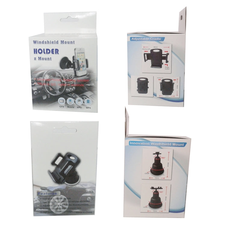 Windshield mount phone holder packaging set with cradle and suction mount