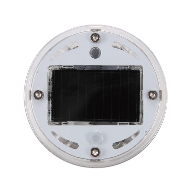 Solar wheel LED light face with black solar panel and silver circular frame