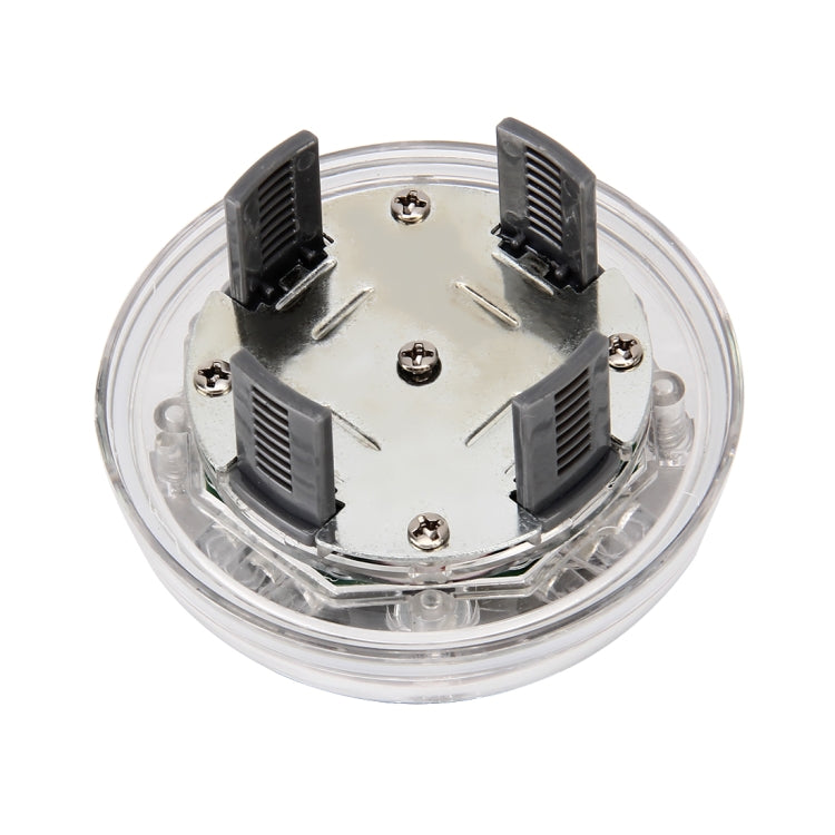 Solar wheel LED light base with four black mounting clamps and clear ring