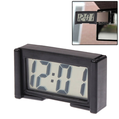 Digital LCD car clock display with large blue time digits on black housing
