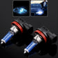 Pair of halogen headlight bulbs with blue glass tubes and black sockets, red rings