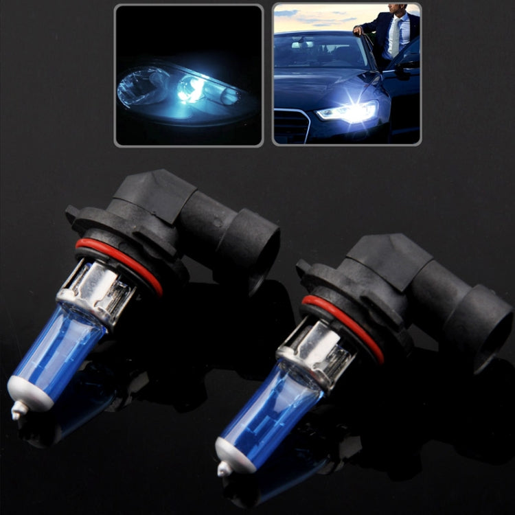 Pair of blue halogen headlight bulbs with black sockets and red rings