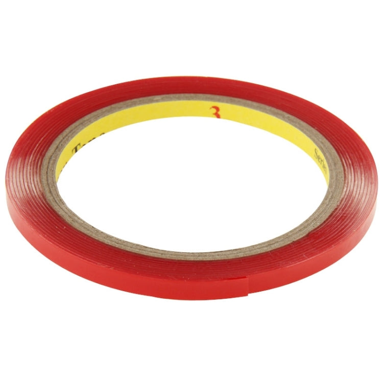 Red double-sided adhesive tape roll with inner clear backing liner