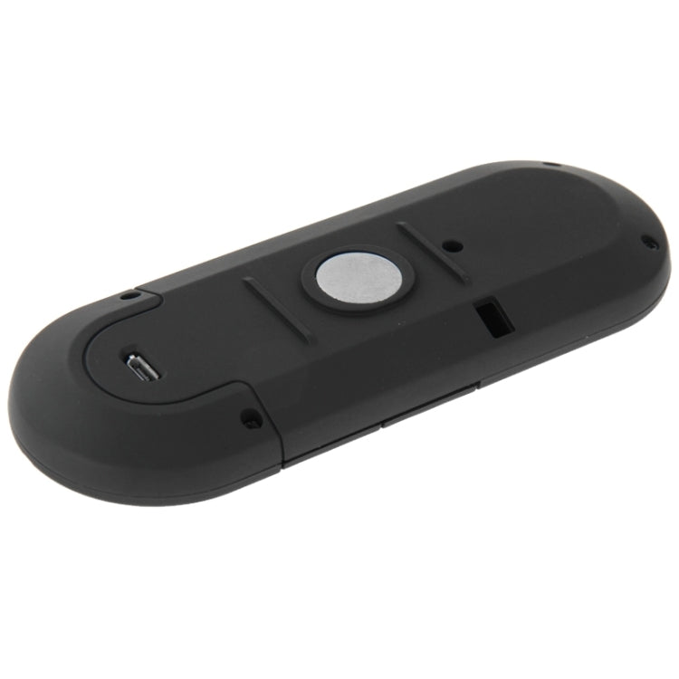 Black Bluetooth hands-free speakerphone underside with charging port and reset button