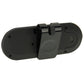 Black Bluetooth hands-free speakerphone with clip mount on the back, side view