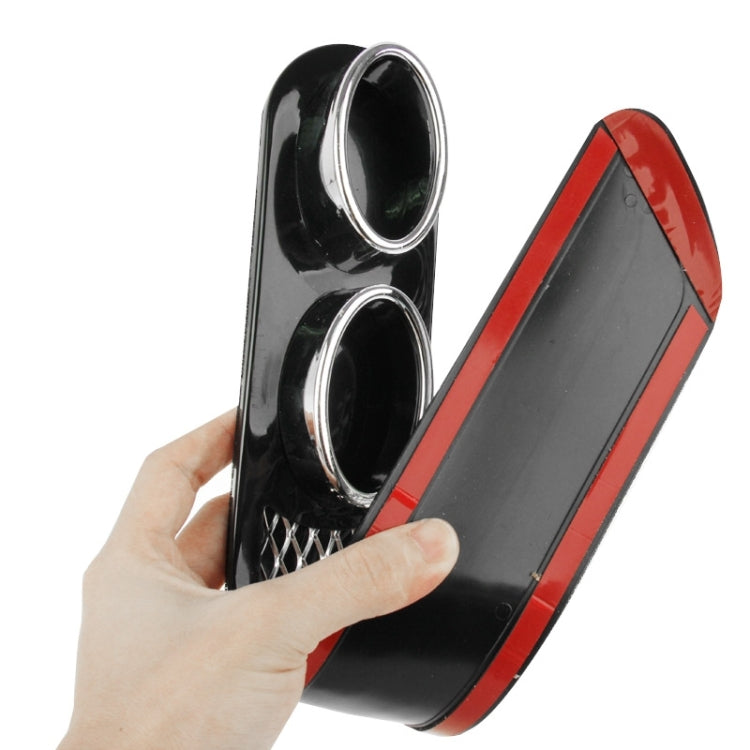 Exhaust pipe decorative decal set showing two chrome rings on a black mesh panel
