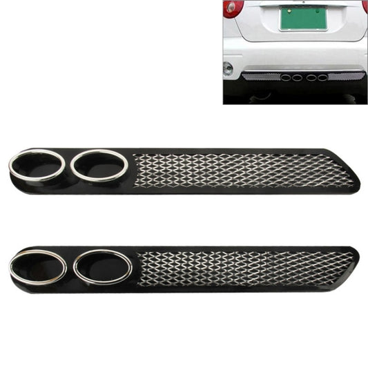 Two-piece black exhaust pipe decal set with mesh grille and twin chrome outlet rings